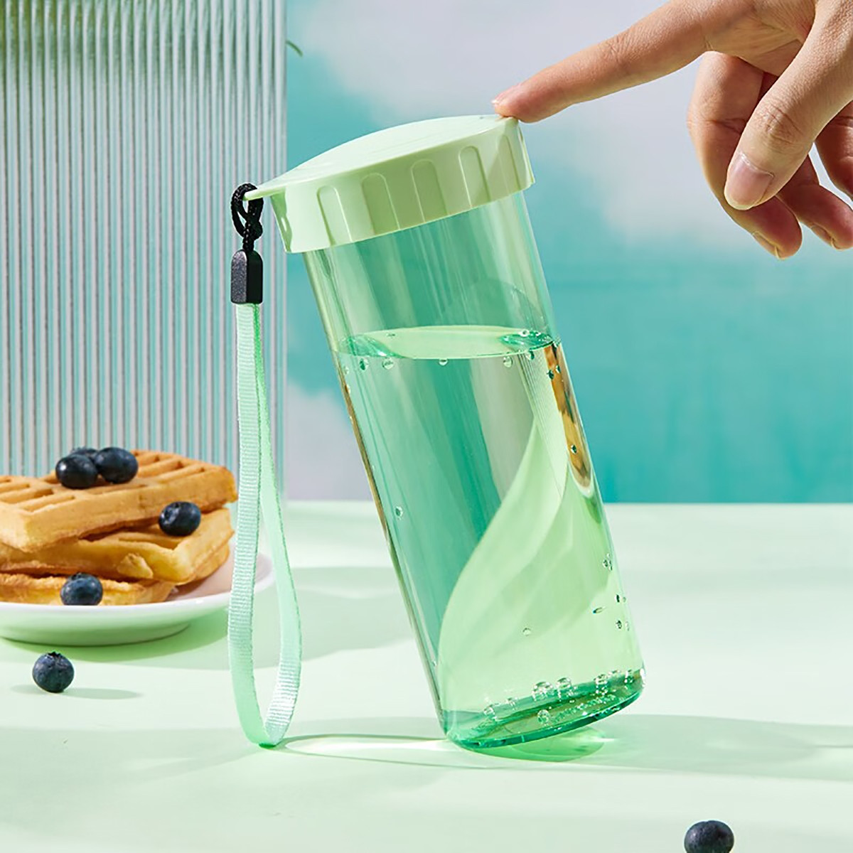 特百惠(tupperware)莹彩随心杯随手杯塑料水杯子 防漏带提绳广口直饮