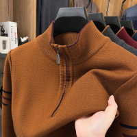 加厚半拉链立领毛衣男冬季新款中年休闲撞色保暖打底男士针织衫