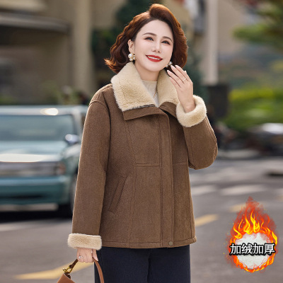 大毛领妈妈装洋气中老年人棉衣外套时尚简约棉服女中年装60岁50岁_593