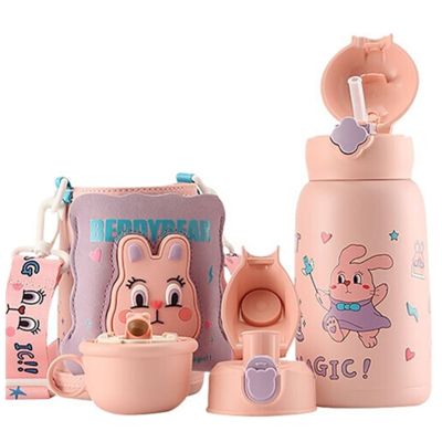 杯具熊魔法兔儿童保温杯带湿巾带吸管儿童水杯316不锈钢内胆儿童保温壶630mlBEDDYBEAR