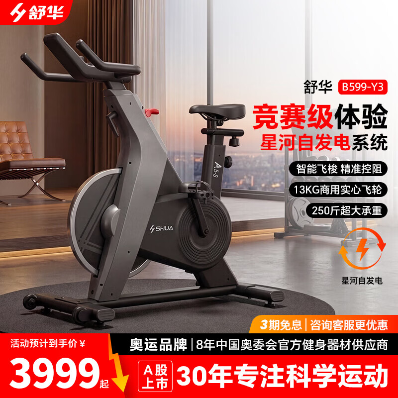 舒华(SHUA)动感单车家用高端轻奢燃脂骑行运动健身器材室内自行车B599-Y3