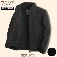 啄木鸟春季新款男士毛呢外套中年商务爸爸装休闲夹克衫立领上衣C