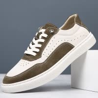 休闲鞋子男秋季新款复古板鞋男休闲运动潮流拼色系带男士皮鞋