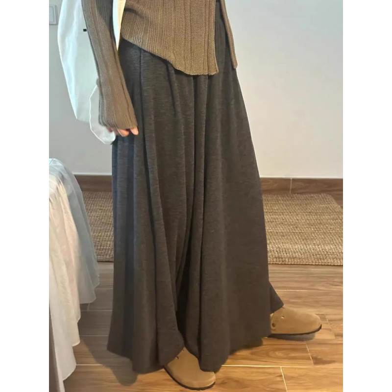 灰色半身裙裤女秋新款高腰显瘦a字休闲小个子慵懒宽松糯米裤