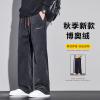 灯芯绒休闲裤男冬季复古直筒灰色裤子男款潮流百搭松紧腰运动长裤