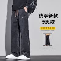 灯芯绒休闲裤男冬季复古直筒灰色裤子男款潮流百搭松紧腰运动长裤