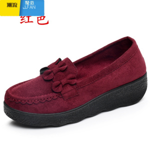 聚范款老北京布鞋豆豆女鞋软底松糕厚底坡跟中跟黑色女工作鞋单鞋