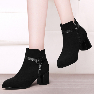 盾狐切尔西靴女秋冬新款加绒高跟鞋英伦风马丁靴显脚小百搭ins潮利德尚品33011