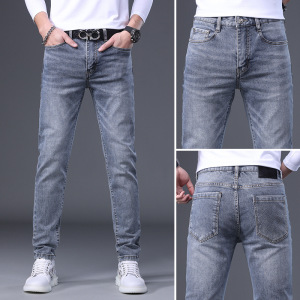 轻奢欧货春夏季新款潮牌印花修身牛仔裤男士百搭休闲小脚裤子