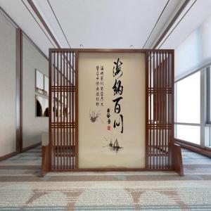 中式屏风隔断墙客厅玄关办公室酒店茶室装饰遮挡实木格栅定制座屏 C2胡桃木180*180CM 整装