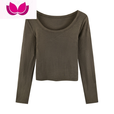 七斓法式内搭别致甜辣上衣女露锁骨u领短款打底衫春季修身长袖白色t恤