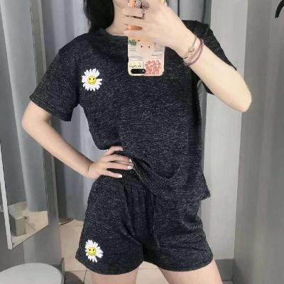 夏季小雏菊速干衣套装瑜伽服跑步运动薄款透气T恤短裤两件套女瓷里茶