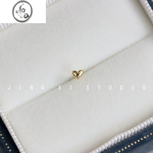 JiMi上班佩戴迷你爱心螺丝耳骨钉女925银银镀14K金光面小心形短款耳钉