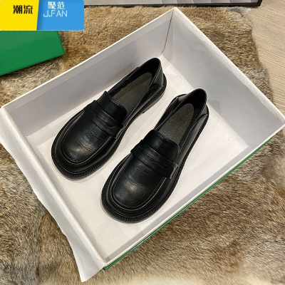 聚范小皮鞋英伦风单鞋女2024新款平底乐福鞋百搭黑色工作鞋一脚蹬