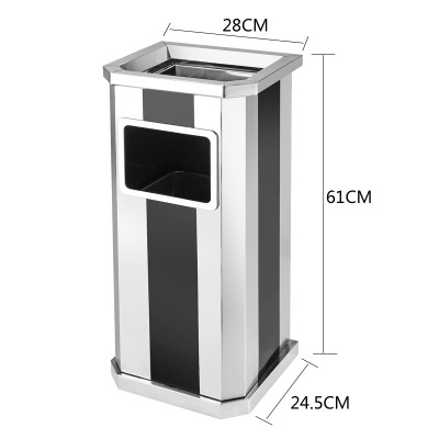 商用大号不锈钢分类垃圾桶带烟灰缸 黑条不锈钢侧开口