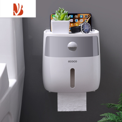 三维工匠卫生间纸巾盒壁挂式防水厕纸免打孔抽纸盒卫生纸卷纸置物架 双层半透灰+白