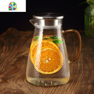 北欧大容量冷水壶凉白开水壶凉水壶玻璃可高温凉水杯家用套装茶壶 FENGHOU 圆水壶1.8升+6个圆韵杯+杯架托盘