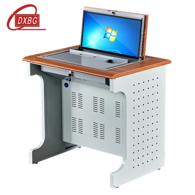 DXBG单人翻转电脑桌双人培训桌学校多媒体教室考试桌机房嵌入式学生桌011胡桃色单人(不含显示屏)