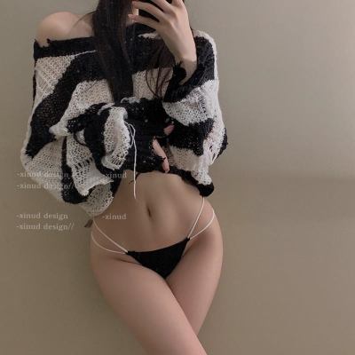 新款日系性感女士纯欲丁字裤撞色双细带无痕少女低腰透气内裤B-05