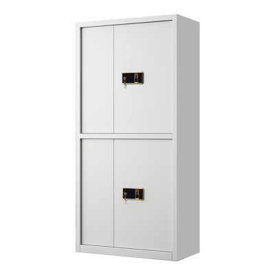 豪利特指纹电子保密柜钢制密码文件柜档案柜矮柜资料柜办公柜通双节白色:钥匙指纹锁