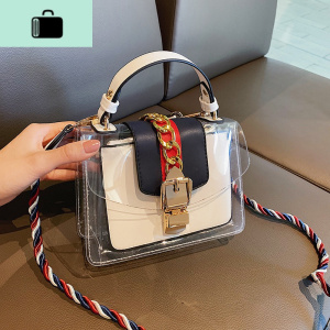 上新小包包女2019夏季百搭时尚潮透明锁扣沙滩包果冻包单肩斜挎包NEW LAKE女斜挎包