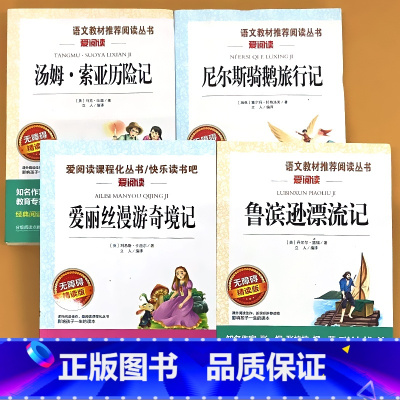 全4册-6年级下册鲁滨逊漂流记+汤姆索亚历险记+尼尔斯骑鹅旅行记+爱丽丝漫游奇境记 [正版]小学生语文课外阅读的书籍全套