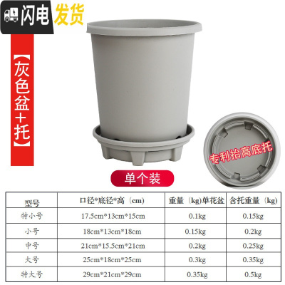三维工匠新款改良加厚树脂加仑盆控根盆可蓄水透气透水月季花盆绿萝盆p15 [单个装][浅灰盆+托] 大花盆容器