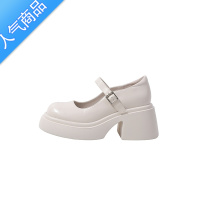 SUNTEK老大叔~厚底白色玛丽珍鞋2023新款法式粗跟高跟单鞋女增高小皮鞋