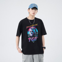 潮牌男装夏季重磅短袖T恤港风时尚烫画嘻哈圆领半袖纯棉打底衫男