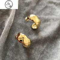 JiMi925银针网红高级感法式菱格波浪纹光面ins简约风半圆C形金银耳钉