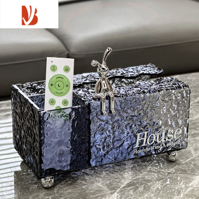 三维工匠ins抽纸盒家用客厅亚克力纸巾盒擦手纸盒桌面茶几遥控器收纳盒 轻奢纸巾盒+收纳[透蓝]