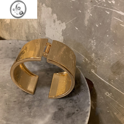 JiMi时尚个性金属开口宽边手镯欧美小众设计镜面手环网红百搭手饰配饰