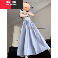 YIBUSHENG蓝色山本裙裤女季2024新款高腰显瘦休闲裤小个子薄款a字阔腿裤
