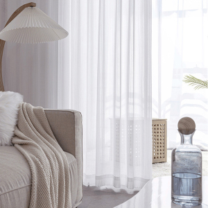 幸福派 窗帘纱帘白纱飘窗白纱阳台纱客厅卧室半遮光窗纱白色遮光窗帘北欧简约现代挂钩打孔窗帘飘窗客厅帘子窗帘轻奢窗纱