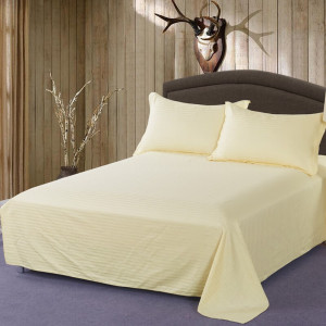 煊煜 米色缎条三件套床上用品三件套 床单被套枕套各1条 单人床用