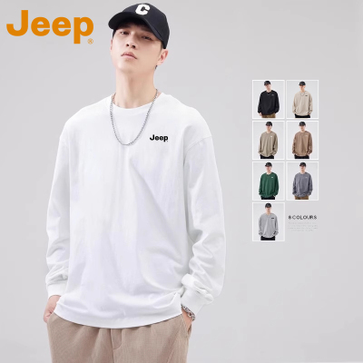 JEEP吉普纯棉长袖T恤男宽松2025新款重磅夏季薄款打底衫上衣服男
