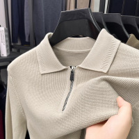 半拉链翻领毛衣男士冬季新款中年休闲提花保暖针织衫