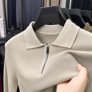 半拉链翻领毛衣男士冬季新款中年休闲提花保暖针织衫