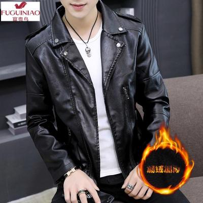 富贵鸟（FUGUINIAO）时尚男士皮衣新款男装舒适帅气外套男加绒加厚冬装皮青年夹克男装