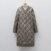 新女式90绒轻薄羽绒圆领菱形格中长款女装轻薄款羽绒服