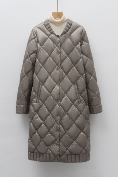 新女式90绒轻薄羽绒圆领菱形格中长款女装轻薄款羽绒服