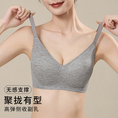 无痕内衣女聚拢小胸果冻胶软支撑收副乳防下垂裸感舒适文胸罩