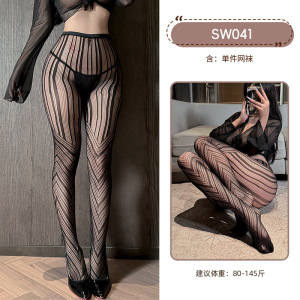 九里晴川SW041斑马纹网袜性感风条纹V形碰撞设计美腿塑性情趣丝袜 九里晴川SW041[斑马纹网袜] 均码