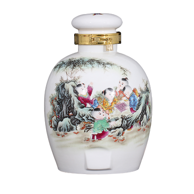 艺锦蓝景德镇陶瓷酒坛10斤无孔可自行配金色不锈钢龙头泡酒坛子酒缸酒具酒瓶密封罐白酒壶泡杨梅酒酒瓶子喜气盈门