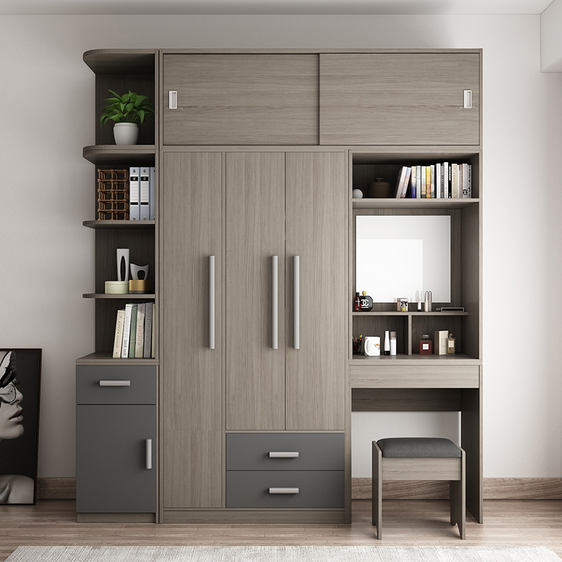 木月 现代连体书桌柜北欧卧室衣柜梳妆台一体电脑桌组合柜子小户型