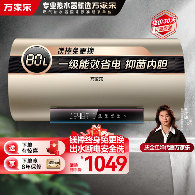 万家乐 电热水器80升 家用储水式 内胆免清洗 镁棒免换 洗澡出水断电 3000W速热一级能效D80-FW3S