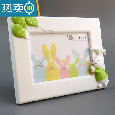 敬平7寸创意影楼相框摆台小熊小兔儿童卡通可爱宝宝学生相架定制七寸 可爱兔子绿横版 7寸相框+洗照片