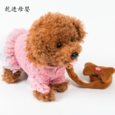 儿童节礼物新品直营-儿童节电动毛绒玩具狗声控会唱歌跳舞仿真泰迪狗电子宠物智能儿童狗QC-662深色毛花边粉色