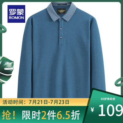 65折劵后价：109-罗蒙长袖t恤男士2021春季新款上衣中青年商务休闲百搭翻领POLO衫