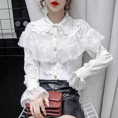 语娄蕾丝金丝绒拼接打底上衣女2021年早秋百搭时尚减龄粉色内搭小衫潮2021蕾丝衫